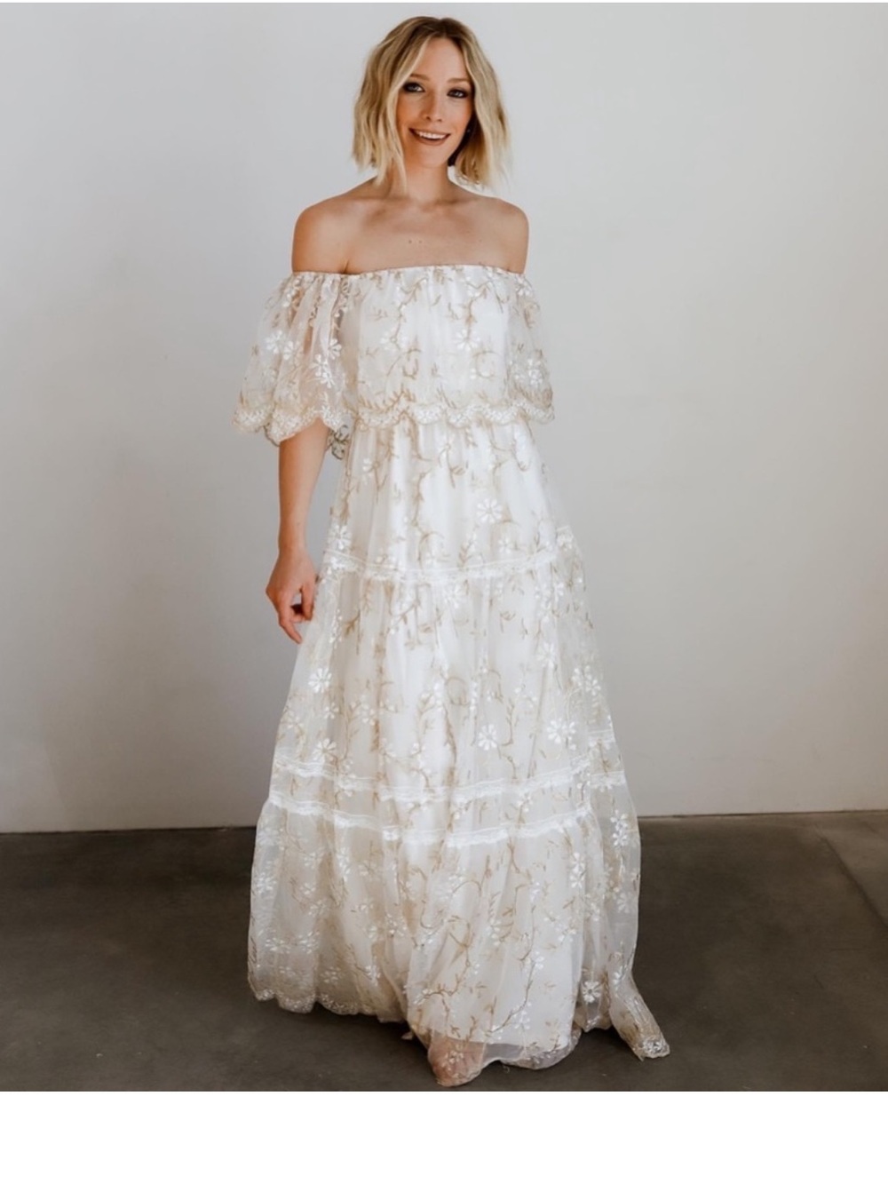 Baltic Born White/cream Maxi bridal dress off the shoulder large